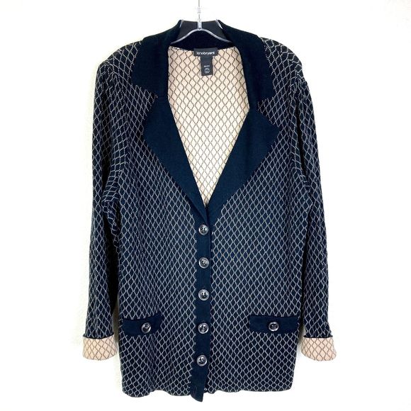Lane Bryant Women's Button Up Cardigan Sweater Size 22/24 Black Tan Lattice Soft - Picture 1 of 7